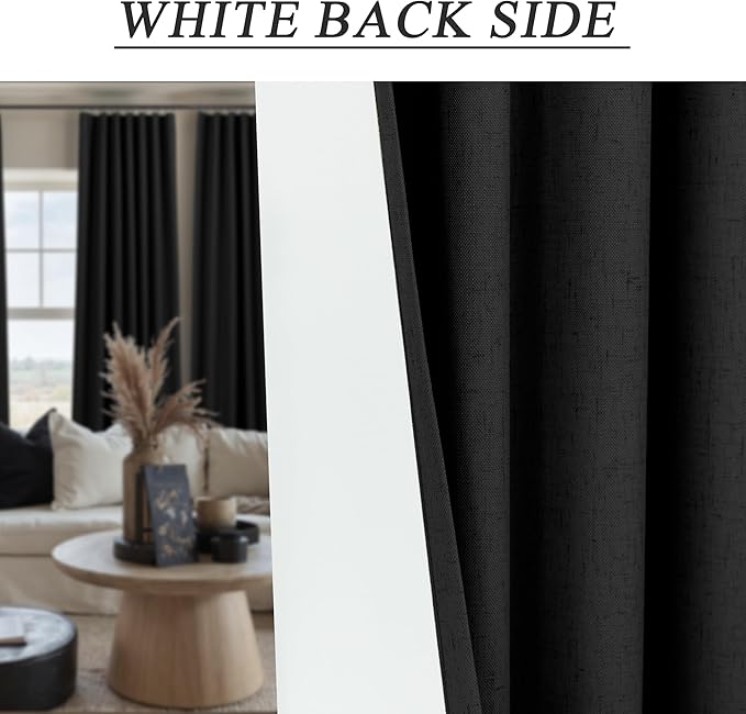 102 Inch Curtains Black Out Linen Blackout Curtains for Bedroom Aesthetic 2 Panel Long Drapes Large Window Sun Light Blocker Custom Made Size Thermal Insulated Curtains for Living Room 52x102 Length