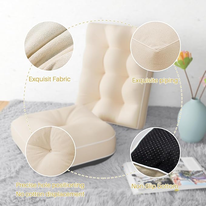 YZ HOME Rocking Chair Cushion, Set of Thicken Seat & Back Chair Cushions with Memory Foam, Non-Slip Chair Pad with Ties for for Indoor&Outdoor Rocker, Beige, 22x17x5/17x17x5