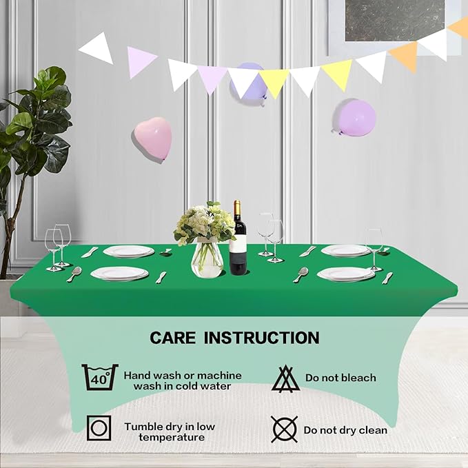 IVAPUPU 2 Pack 6FT Table Cloth for Rectangular Fitted Events Stretch Emerald Green Table Covers Washable Spandex Tablecloth Protector for Party, Wedding, Cocktail, Banquet, Festival
