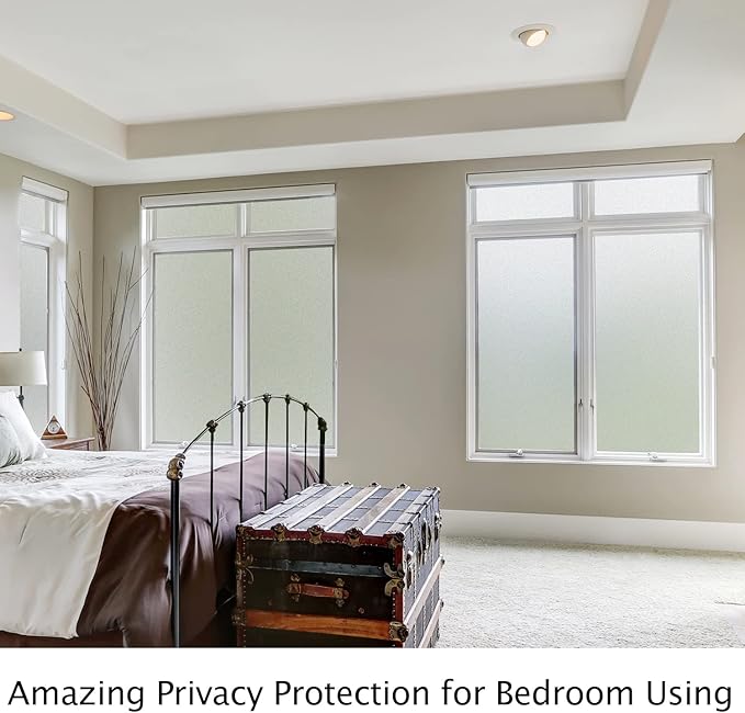 HIDBEA Frosted Window Privacy Film Heat Control UV Blocking, Static Cling Non-Adhesive Reusable Door coverings for Bathroom Home Office (White Frosted 29.5 Inch x 6.5 Feet)