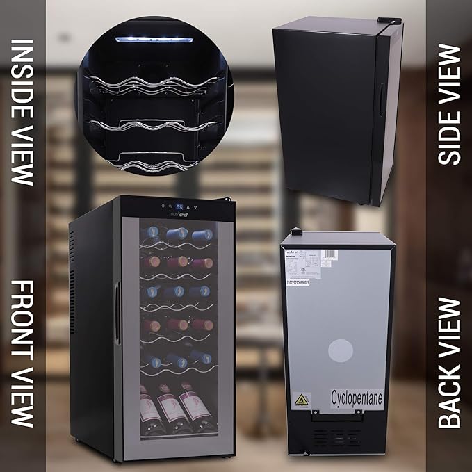 Nutrichef 18 Bottle Slim Wine Fridge | Red & White Wine Chiller | Adjustable Temperature Control 41°F to 64°F | Ultra Quiet Operation | Mini Wine Cooler for Home & Office, 30x13x17 IN