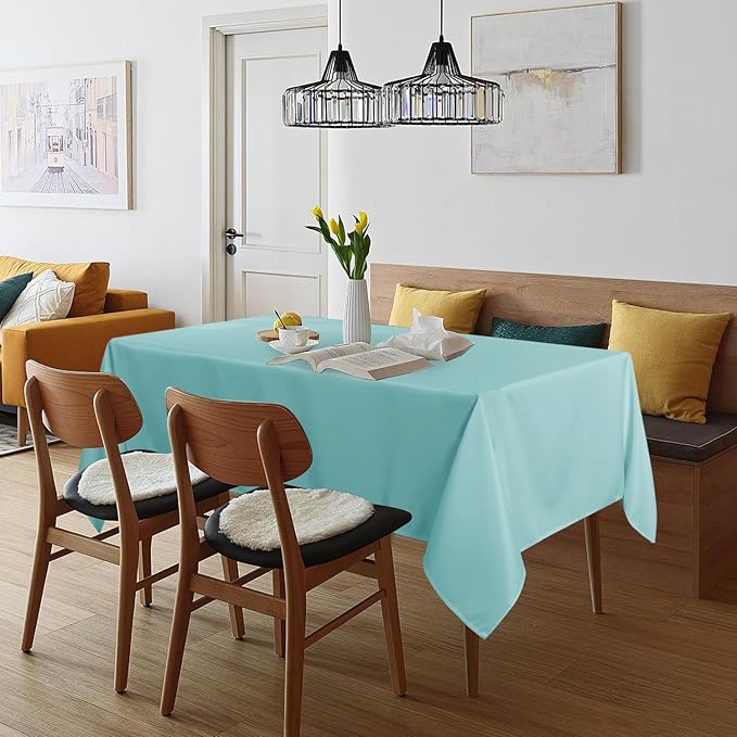 sancua Rectangle Tablecloth - 60 x 84 Inch - Stain and Wrinkle Resistant Washable Spring Table Cloth, Decorative Fabric Table Cover for Dining Tables, Buffet Parties and Camping, Turquoise