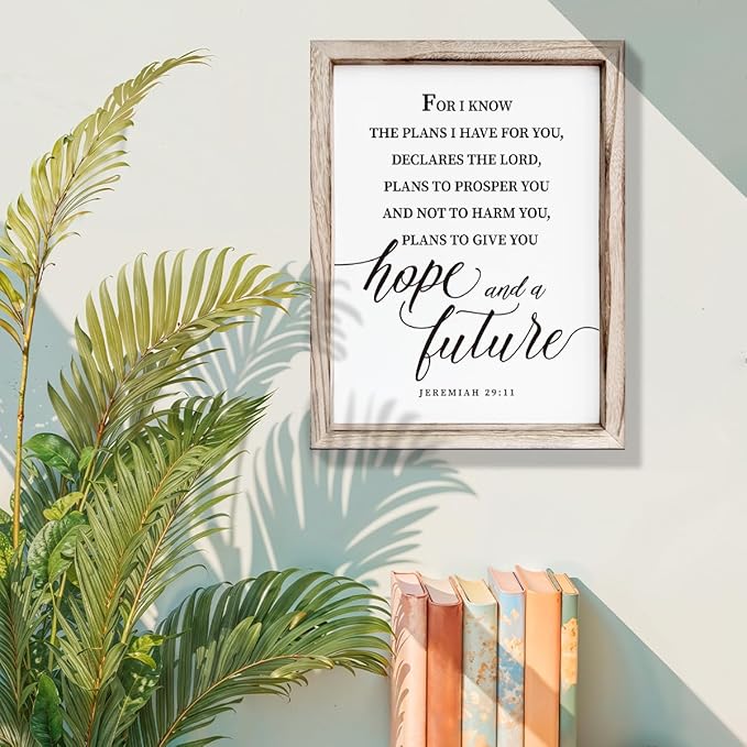 Christian Wall Decor, Religious Artwork for Home Decor, Bible Verse Signs, Inspirational Christian Gift, Framed Wall Plaque Sign 15 * 11.5 inches, I Know the Plans I Have for You Sign