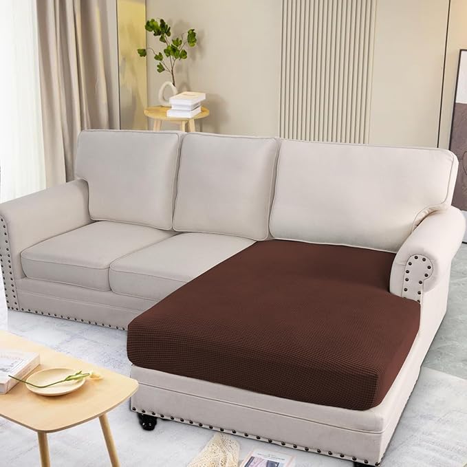 H.VERSAILTEX Super Stretch Individual Chaise Cover Sectional Couch Covers for L Shaped Sofa Both Left/Right Featuring Thick Jacquard Textured Twill Fabric (1 Piece Chaise Cover, Burnt Brick)