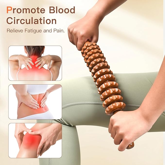 Wood Therapy Massage Tools, Wooden Massage Roller Stick, Lymphatic Drainage Tool, Curved Wood Muscle Massage Roller Used to Relieve Muscle Soreness and Body Shaping
