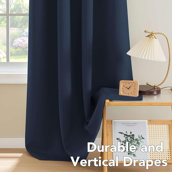 H.VERSAILTEX Ultimate Blackout Solid Grommet Thermal Insulated Curtain Panels/Drapes,52W x 72L - Inch (Set of 2,Navy)