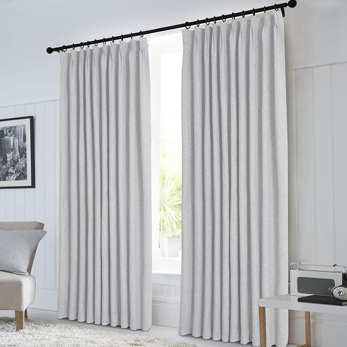 Macochico 120”Wx102”L 100% Blackout Linen Curtains Pinch Pleated Thermal Panels for Sliding Door Bedroom Living Room Farmhouse Shabby Chic Silver Grey Burlap Curtains with Tieback 1 Panel