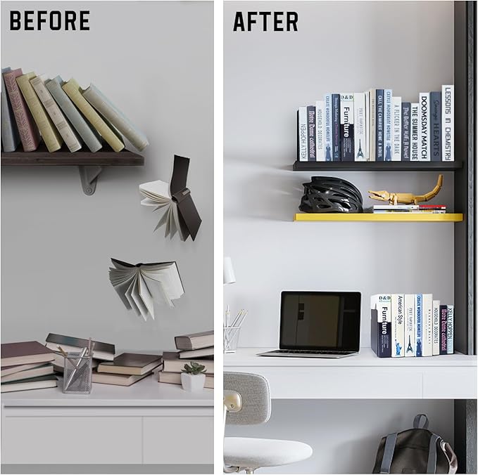 VONDERSO Metal Bookends Black, 2 Pairs Decorative Metal Book End Supports for Shelves Gauge Metal Book Divider Stopper Holders with Non-Slip Anti-Scratch Rubber Pads