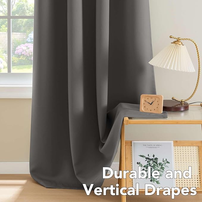 H.VERSAILTEX Blackout Window Treatment Curtains/Panels, Thermal Insulated Room Darkening Solid Grommet Drapes for Bedroom/Living Room Window (52 Inch by 108 Inch, Charcoal Gray, Set of 2)