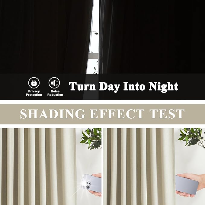Vision Home Sand Pinch Pleated Full Blackout Curtains Linen Blended Room Darkening Window Curtains 120 inch for Living Room Bedroom Thermal Insulated Pinch Pleat Drapes with Hooks 60" Wx120 Lx1