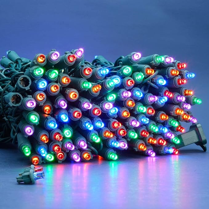 200 Count Multicolor Wide Angle LED Christmas Lights, 66 ft Green Wire UL Certified Commercial Grade 5mm Holiday String Light Set (Multicolor)
