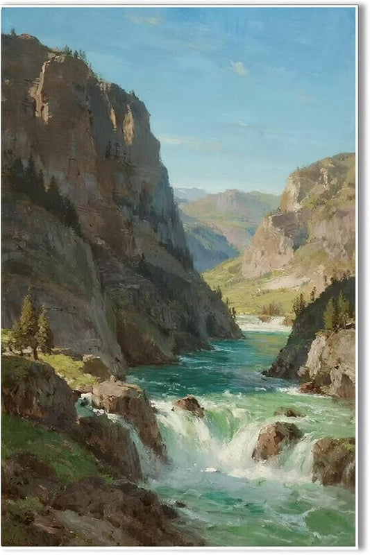 Natural mountain stream scenery poster suitable for bedroom beautiful blue sky flowing river scenery suitable for living room dormitory office