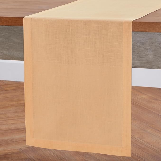 Solino Home Linen Peach Table Runner 60 Inches - 100% Pure Linen Short Table Runner 14 x 60 Inch Ideal for Dresser and Coffee Tables - Fete