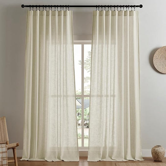 Joydeco Linen Curtains 84 Inch Length 2 Panel Sets,Light Filtering Curtains for Bedroom 37 Inch Wide Living Room Drapes with Back Tabs & Rod Pockets (W37 x L84 Inch, Linen)