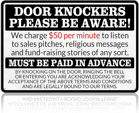 No Soliciting Sign for House Front Door - Funny Metal Tin Signs Room Decor Door Knockers Please Be Aware Warning Yard Sign, Home Bedroom Wall Art Decorations 8x12 Inch