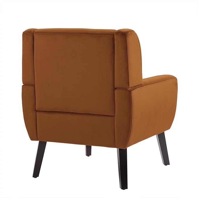 UIXE Accent Chair, Velvet Upholstered Armchair for Living Room, Modern Club Arm Chairs Comfy Single Sofa Button Tufted Bedroom Reading Seat - Orange, Set of 1