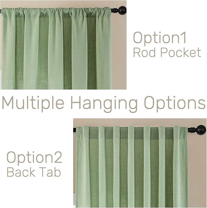 Joydeco Sage Green Curtains for Living Room, 96 Inch Curtains 2 Panel Set, Light Filtering Curtains 96 Inches Long, Living Room Curtains 2 Panel Sets