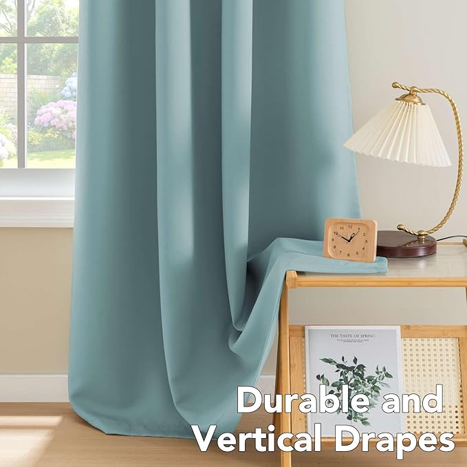 H.VERSAILTEX Blackout Curtains for Bedroom Thermal Insulated Room Darkening Living Room Curtains 63 Inch Long Grommet Privacy Protection Window Curtain Panels/Drapes, 2 Panels, Mineral Blue