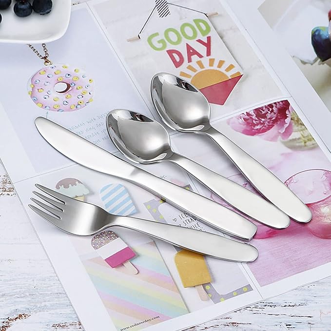 VANRA Premium 18/8 Stainless Steel Children's Cutlery - 5.8-inch Kids Dinner Forks, 4 Pieces Silverware Flatware Utensil Set for Home & School