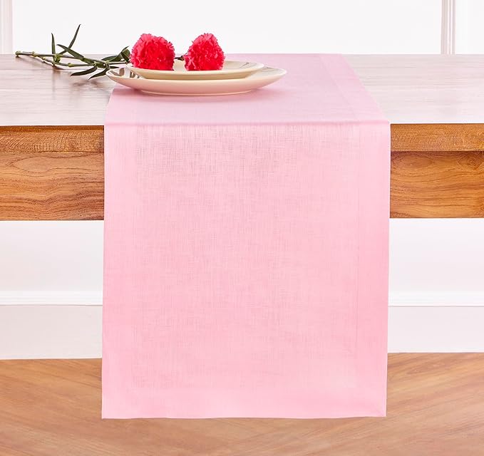 Solino Home Linen Pink Lemonade Table Runner 72 Inches Long - 100% Pure Linen 14 x 72 Inch Table Runner for Halloween - Fete