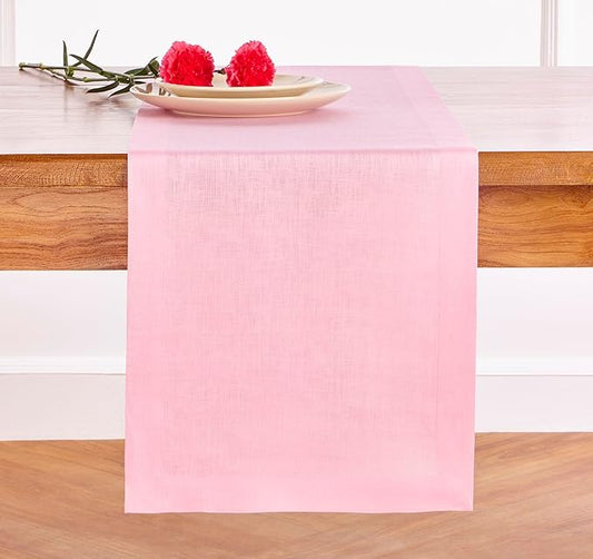 Solino Home Linen Pink Lemonade Table Runner 72 Inches Long - 100% Pure Linen 14 x 72 Inch Table Runner for Halloween - Fete