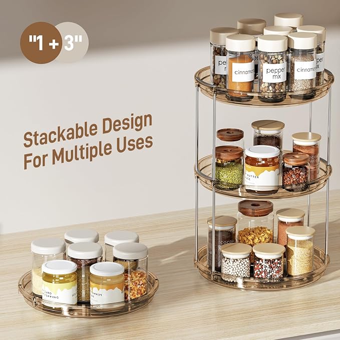 LAMU 2 Tier Lazy Susan Turntable Organizer 9.25'' Rotating Spice Rack Organization for Cabinet, Kitchen, Pantry, Countertop, Bathroom, Vanity, Medicine Cabinet Organizer, Amber