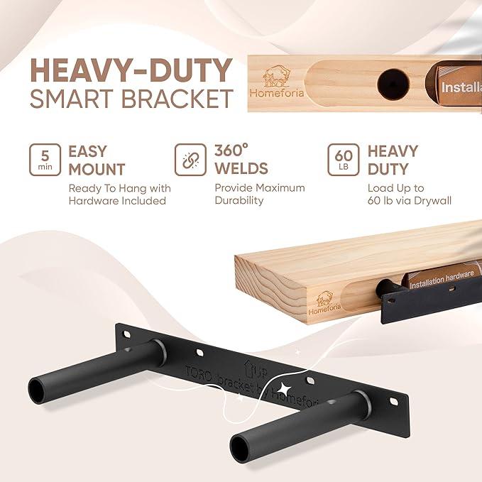 Homeforia Walnut Floating Bathroom Shelves, High End Solid Real Wood 16 inch Small Floating Shelf for Wall Mounted, Dark Brown 16inch Floating Shelves, Heavy Duty Bracket, 16 X 6.5 X 1.75 in, Set of 4