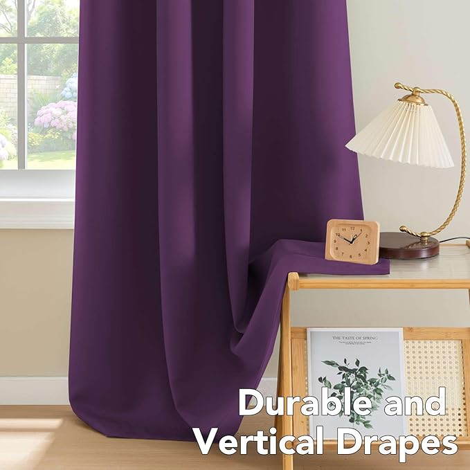 H.VERSAILTEX Ultra Soft Microfiber Thermal Insulated Antique Copper Grommet Blackout Curtains/Window Treatment Draperies 52 by 72 - Inch for Living Room/Bedroom,Set of 2 - Plum Purple