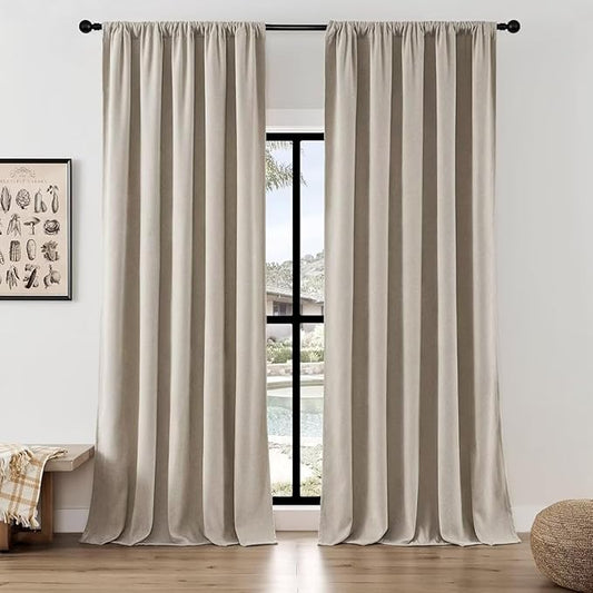 Joydeco Linen Curtains 90 Inch Length, Light Filtering Curtains for Bedroom Living Room, 52 Inches Wide Faux Linen Drapes with Rod Pockets (52x90 inch, Linen)