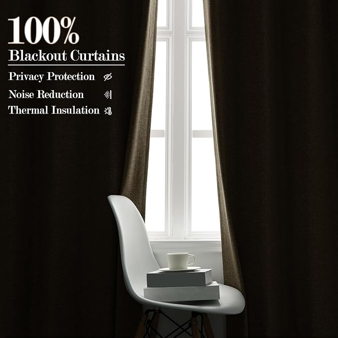 100% Blackout Linen Textured Drapes for Bedroom Pinch Pleated Curtains for Track System Portable Drapery for Sliding Glass Door/Storage/Space Room Divider, 70" Wx84 L, 1 PC, Beige