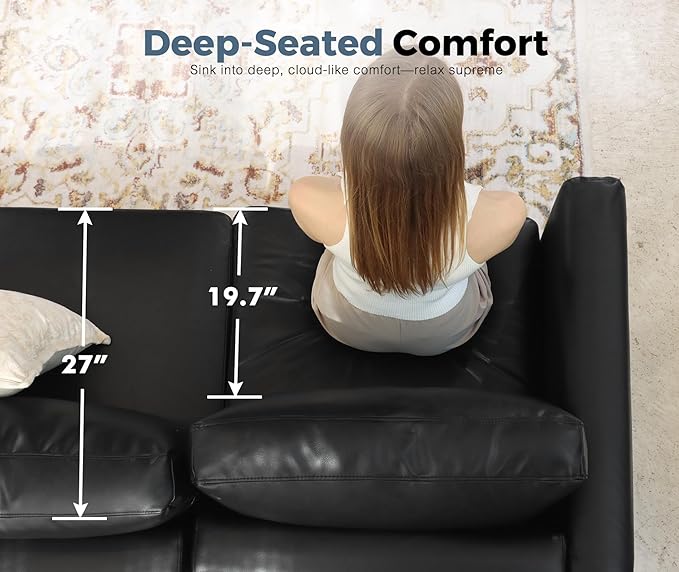 118.5" Oversized Modular Sectional Sofa, Faux Leather 6 Seater U Shaped Couch with Movable Ottoman and Storage Seat with Reversible Chaise Deep Seat for Living Room Black