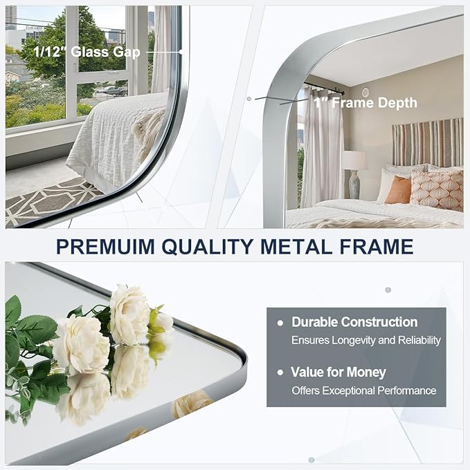 ANDY STAR Chrome Bathroom Mirror, 24x40 Inch Polished Chrome Oval Mirror for Bathroom with Stainless Steel Metal Frame, Oblong Mirror for Bathroom, Living Room, Entryway