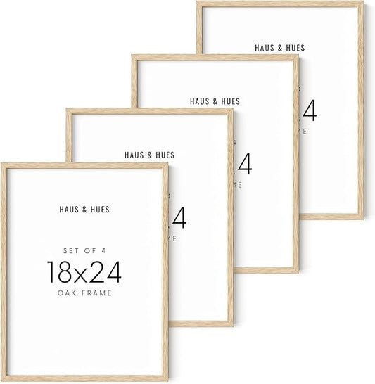 HAUS & HUES Set of 4 Natural Oak Frames - Beige Gallery Wall Frames, 18x24