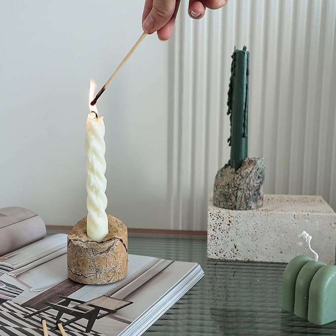 Travertine Candle Holder - Handmade Marble Candlestick Holder for Taper Candle - Vintage Small Stone Candle Sticks Holder Decor for Table Centerpieces, Wedding, Party, Fits 3/4 Inch Thick Candle