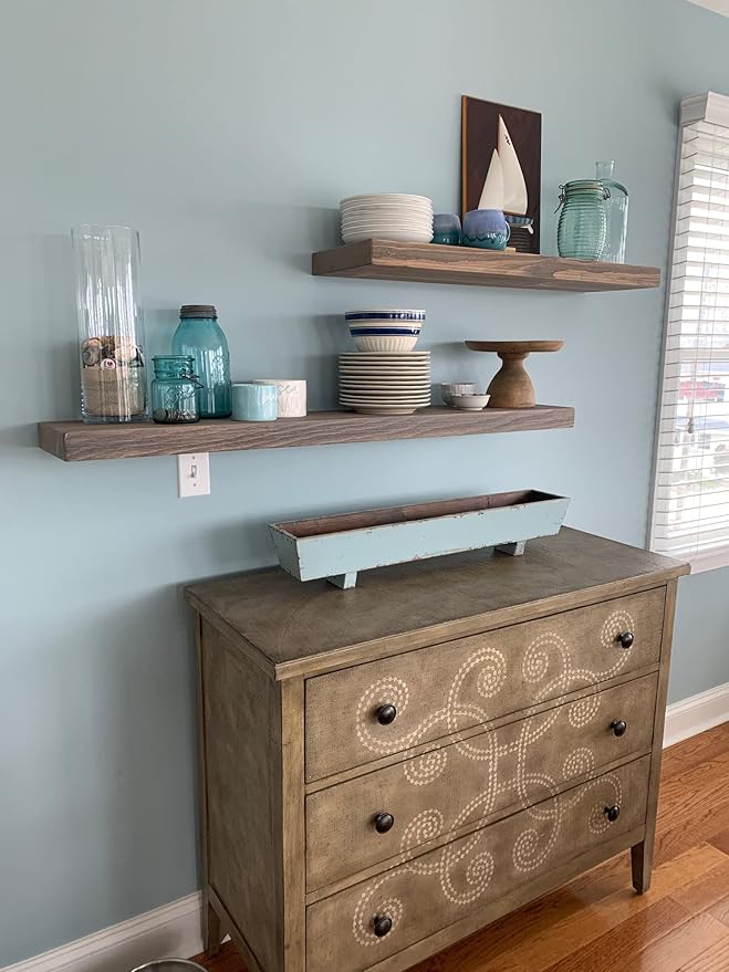 joelsantiques 54 Inch Wooden Floating Shelves for Wall - 54x6x2 in - Made of Natural Wood - Long Heavy Duty Rustic Wall Shelves for Bedroom - Perfect for Living Room, Kitchen - Gray - Grey