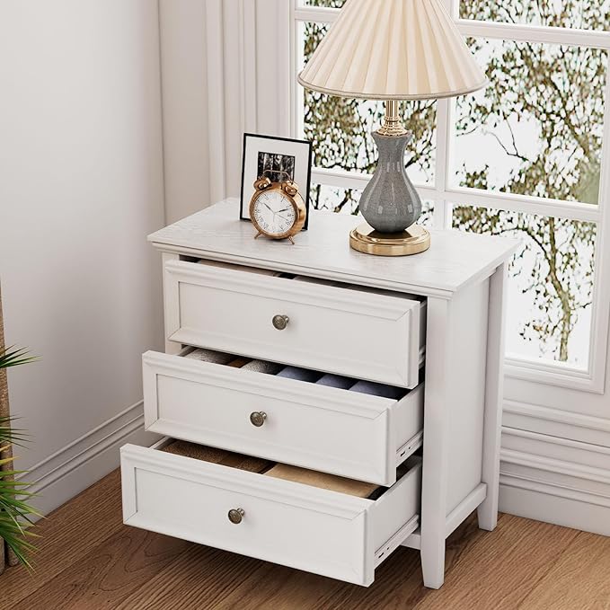 BLANKSPACE White Dresser, 3 Chest Drawer Dresser for Bedroom, Large Capacity Nightstand, Modern Wood Cabinet for Bedroom, Living Room, Closets