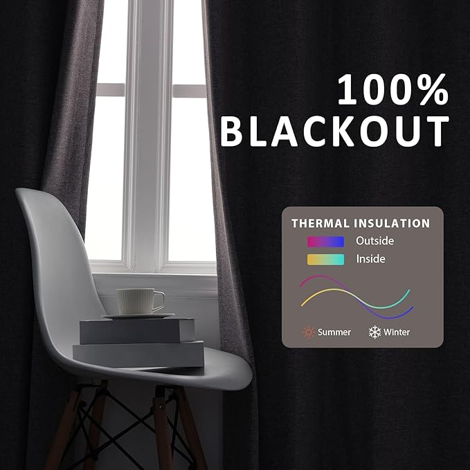 Macochico 100”Wx96”L Pinch Pleated 100% Blackout Linen Curtains Thermal Sliding Curtains for Bedroom Living Room Sliding Glass Door Farmhouse Shabby Chic Violet Drapery with Tieback 1 Panel