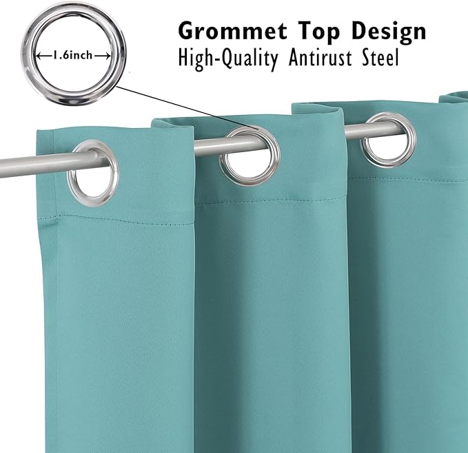 ChrisDowa Blackout Curtains 54 inches Long for Bedroom - 2 Panels Set Grommet Thermal Insulated Room Darkening Curtains for Living Room (Aqua, 52 x 54 Inch)