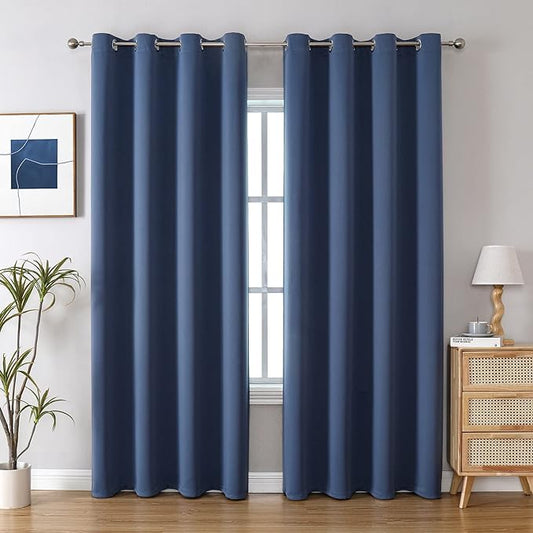 ChrisDowa Blackout Curtains 108 Inches Long 2 Panels Set for Living Room, Grommet Thermal Insulated Room Darkening Curtains for Bedroom (Stone Blue, 52 x 108 Inch)
