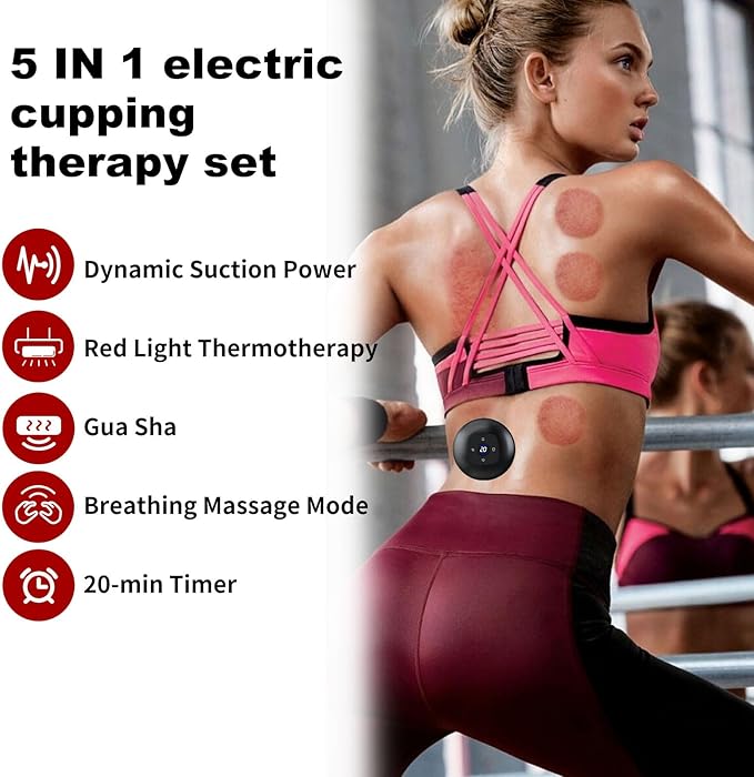 Smart Cupping Massage Therapy Set 2 Pcs, Electric Therapy Massager Kit, Therapy Device, Gua Sha Massage Tool for Pain Relief, Neck Shoulder Back Muscle Soreness (Black)