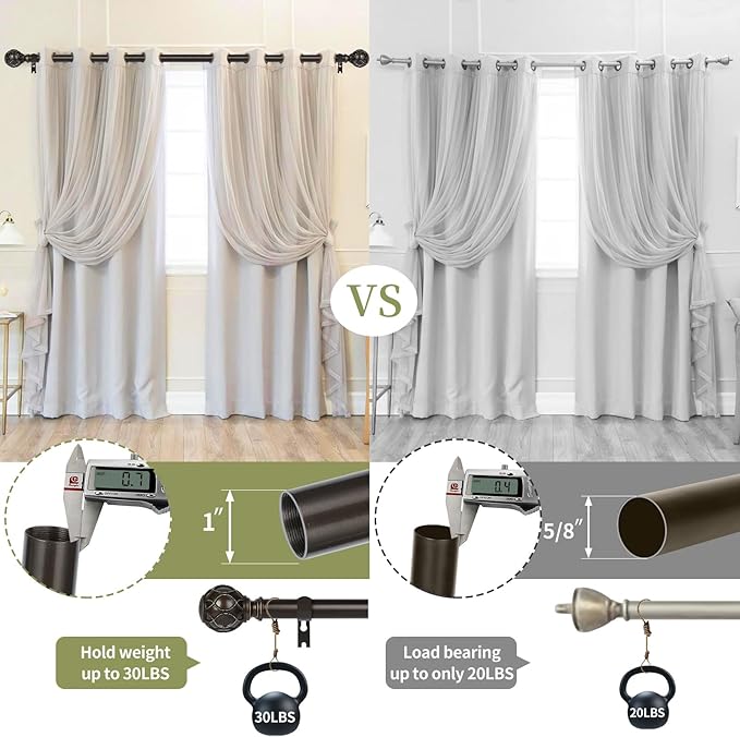 Bronze Farmhouse Curtain Rods for Windows:36-88 Inch Heavy Duty Adjustable Curtain Rod for Bedroom Living Room,Boho Decorative Rustic Drapery Rods with Vintage Coastal Finial,Antique Bronze