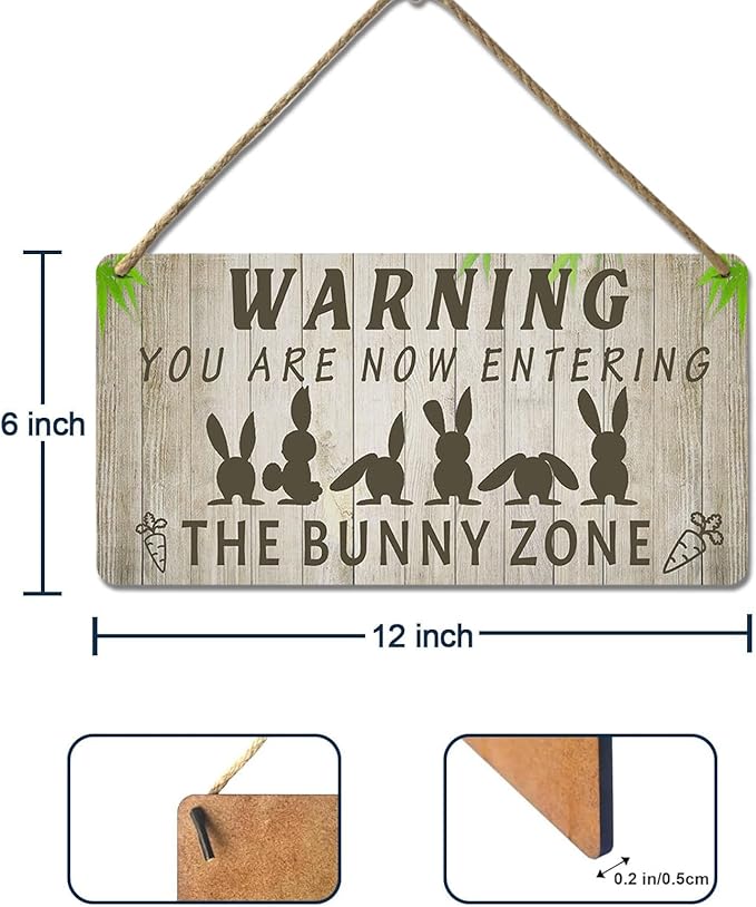 Easter Rabbit Sign Funny Bunny Wall Art Decor Rustic Bunny Wood Signs for Home Decorations Rabbit Lover Gifts for Women The Bunny Zone Sign 12x6 Inch