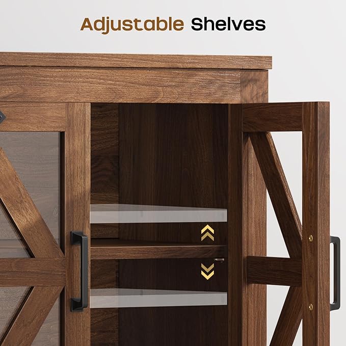 Farmhouse Side Table - 24" Large Night Stand Set 2, Wood Nightstand with Charging Station, Bedside Table with Adjustable Shelf, End Tables Living Room, Rustic Bed Side Tables Bedroom, Walnut