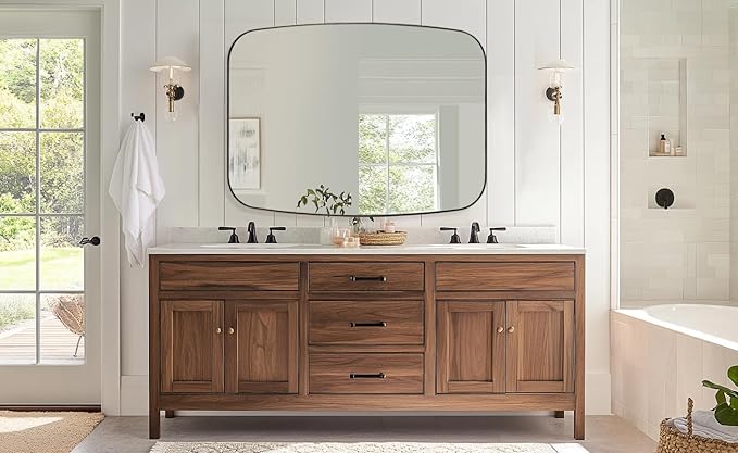 ANDY STAR Bronze Oblong Mirror, 36x48 Inch Brushed Bronze Oval Mirror for Bathroom with Stainless Steel Metal Frame, Wall Mouned for Bathroom, Living Room, Entryway
