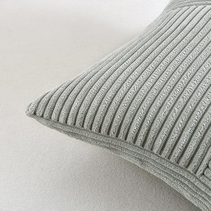Fancy Homi 2 Packs Grey Lumbar Decorative Throw Pillow Covers 12x20 Inch for Living Room Couch Bed Sofa, Rustic Farmhouse Boho Home Decor, Soft Striped Corduroy Rectangle Accent Cushion Case 30x50 cm