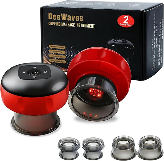Smart Cupping Massage Therapy Set 2 Pcs, Electric Therapy Massager Kit, Therapy Device, Gua Sha Massage Tool for Pain Relief, Neck Shoulder Back Muscle Soreness (Red)