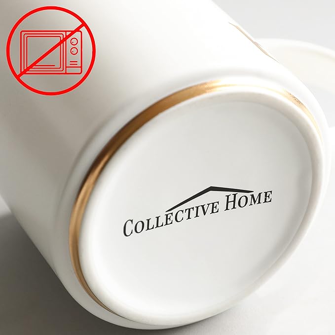 COLLECTIVE HOME - Monogram Ceramic Mugs, 15 oz Golden Initial Coffee Cups, Elegant Alphabet Tea Mugs, Elegant Personalized Mug with Gift Box, Luxurious Cups for Office and Home (h)