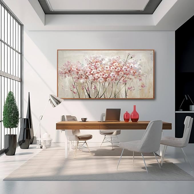Pink Large Framed Canvas Wall Art Botanical Photo Canvas 29"x58" Artwork for Living Room Kitchen Women Room Decor for Bedroom