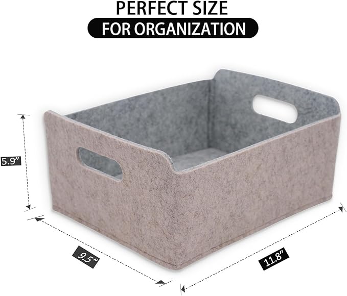 Welaxy Storage Baskets Collapsible Felt Storage bin Foldable Shelf Drawers Organizers for Kids Pet Toys magazine Books Clothes Closet Cabinet decluttering (Oatmeal +Gray)