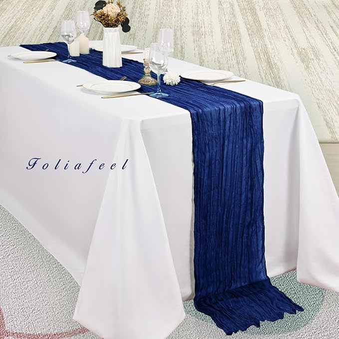 10FT 20 Pack Royal Blue Cheesecloth Table Runner 20 x 120 Inch Long Rustic Gauze Cheese Cloth Table Runner for Wedding Bridal Baby Shower Table Decorations Boho Fabric Sheer Birthday Party Table Decor